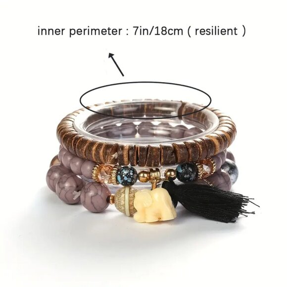 New 3pc Bohemian Dark Mix Multicolor Beaded Bracelet Set - Picture 7 of 10